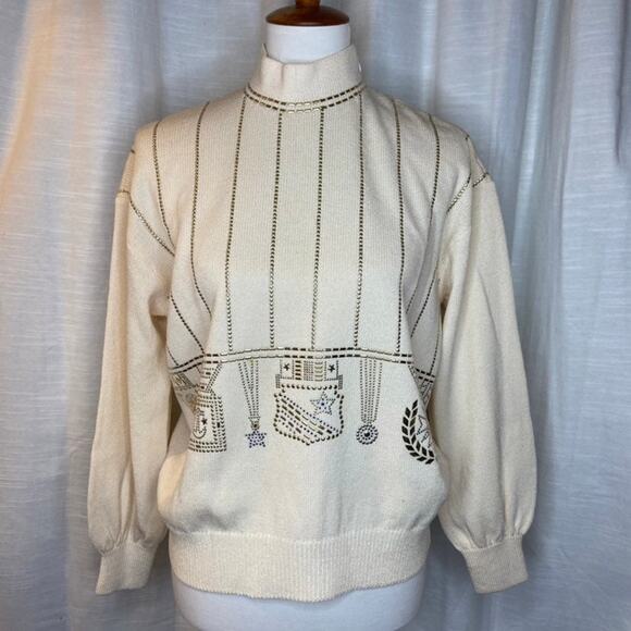 St. John Sweaters - Vintage St. John by Marie Gray Cream Embellished Sweater (S)